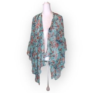 Mixit Mint Green and Pink Cherry Blossom Kimono Style Overlay Blouse One Size